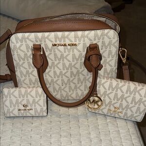 Michael Kors Tan and Cream Satchel Set